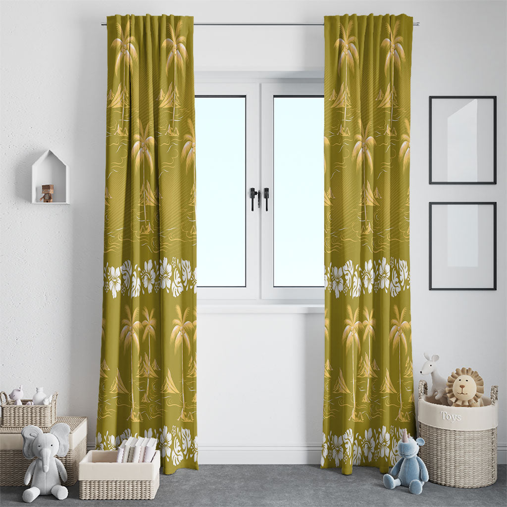 Yellow Hawaii Palm Tree Hibiscus Window Curtain Fantasy Summer Vibe