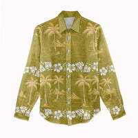 Yellow Hawaii Palm Tree Hibiscus Women Casual Shirt Fantasy Summer Vibe