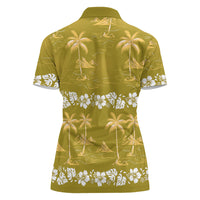 Yellow Hawaii Palm Tree Hibiscus Women Polo Shirt Fantasy Summer Vibe