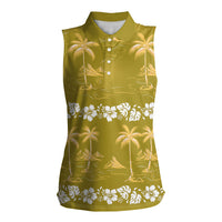 Yellow Hawaii Palm Tree Hibiscus Women Sleeveless Polo Shirt Fantasy Summer Vibe