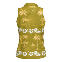 Yellow Hawaii Palm Tree Hibiscus Women Sleeveless Polo Shirt Fantasy Summer Vibe