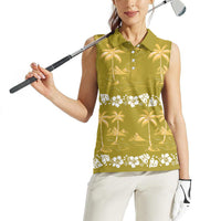 Yellow Hawaii Palm Tree Hibiscus Women Sleeveless Polo Shirt Fantasy Summer Vibe