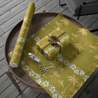 Yellow Hawaii Palm Tree Hibiscus Wrapping Paper Fantasy Summer Vibe