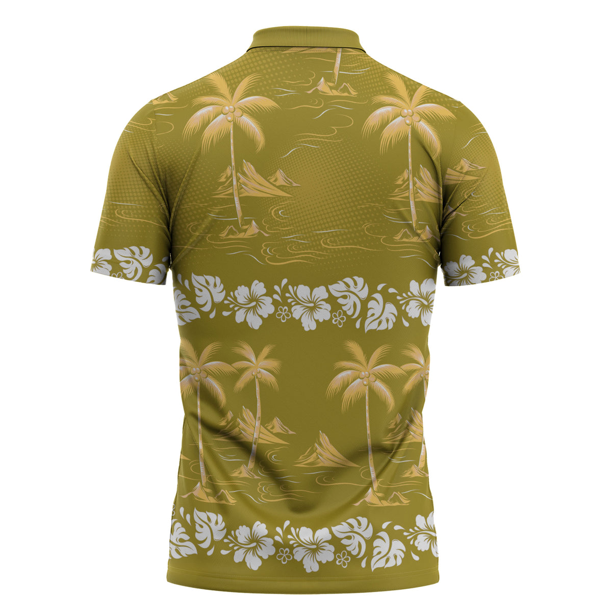 Yellow Hawaii Palm Tree Hibiscus Zipper Polo Shirt Fantasy Summer Vibe