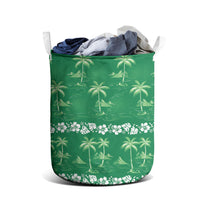 Green Hawaii Palm Tree Hibiscus Laundry Basket Fantasy Summer Vibe