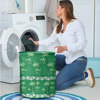 Green Hawaii Palm Tree Hibiscus Laundry Basket Fantasy Summer Vibe