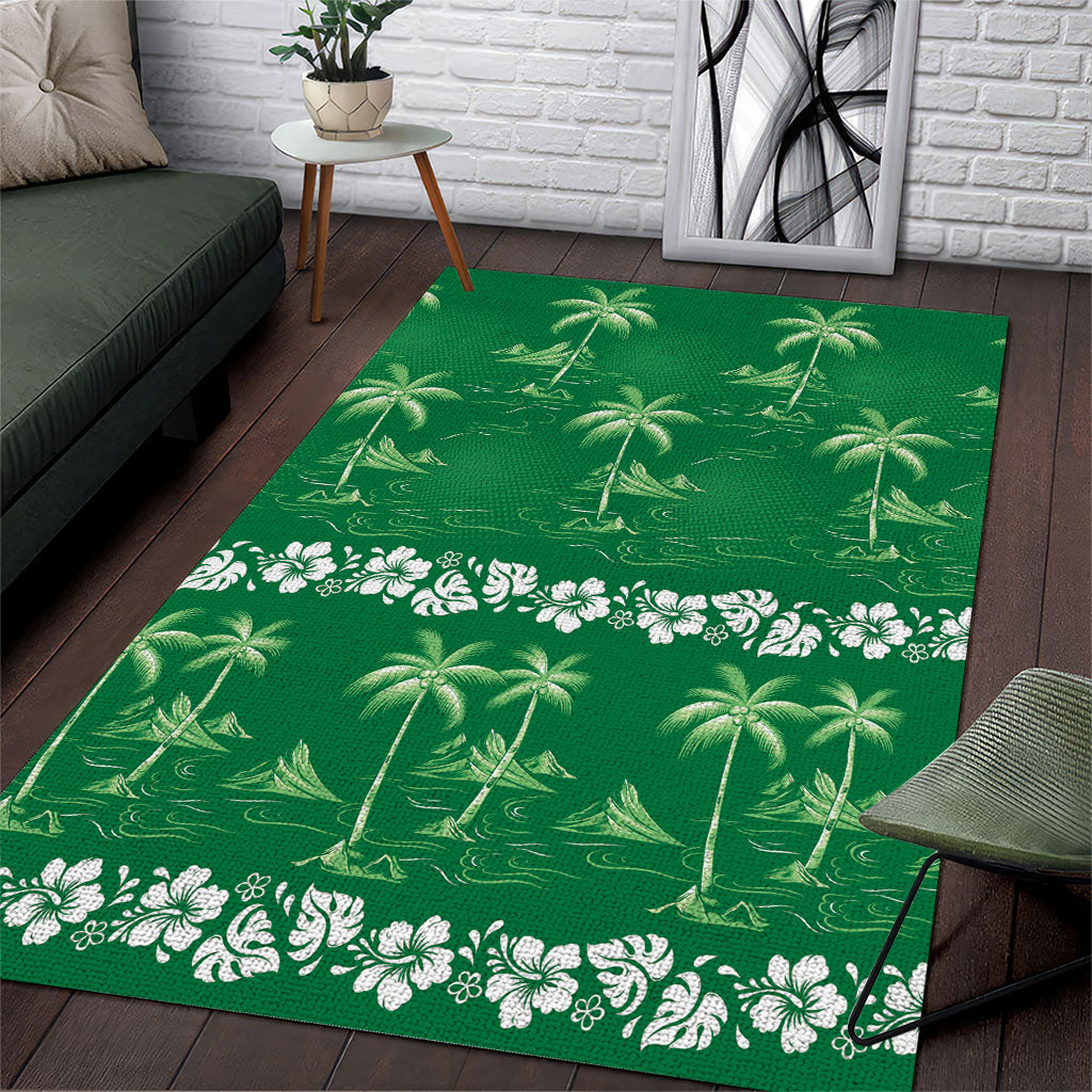 Green Hawaii Palm Tree Hibiscus Area Rug Fantasy Summer Vibe