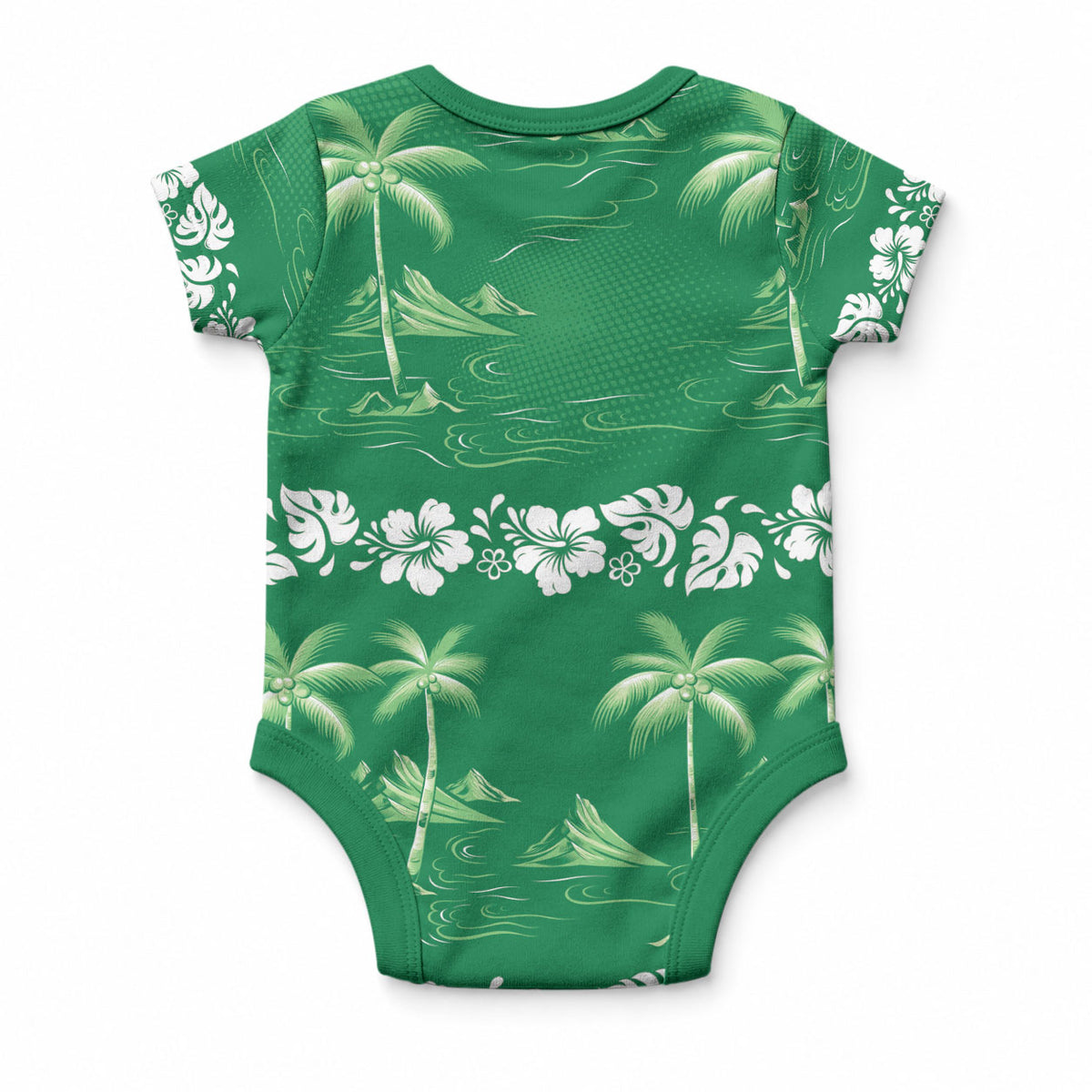 Green Hawaii Palm Tree Hibiscus Baby Onesie Fantasy Summer Vibe