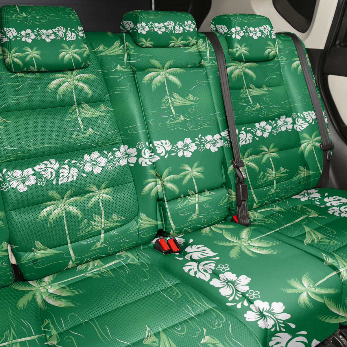 Green Hawaii Palm Tree Hibiscus Back Car Seat Cover Fantasy Summer Vibe