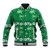 Green Hawaii Palm Tree Hibiscus Baseball Jacket Fantasy Summer Vibe