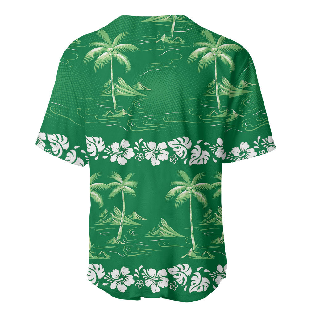 Green Hawaii Palm Tree Hibiscus Baseball Jersey Fantasy Summer Vibe