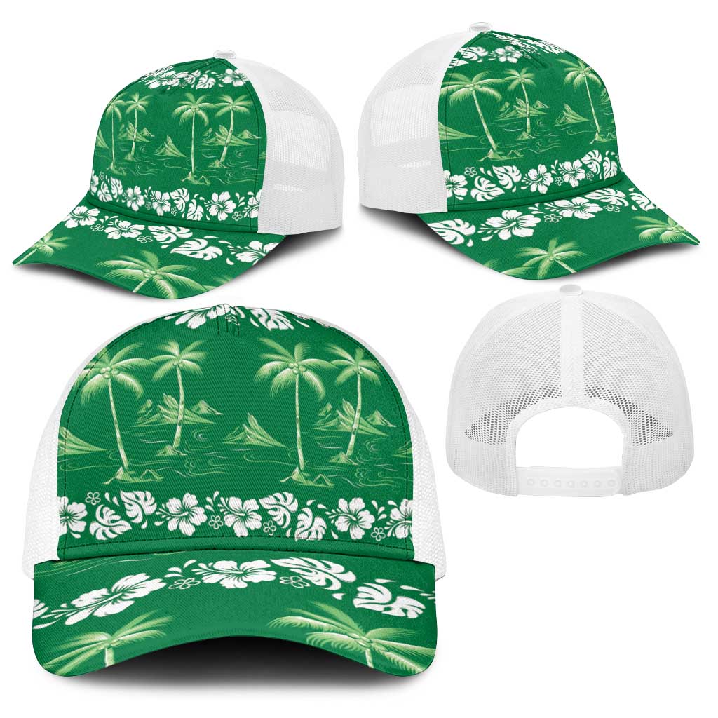 Green Hawaii Palm Tree Hibiscus Baseball Net Cap Fantasy Summer Vibe