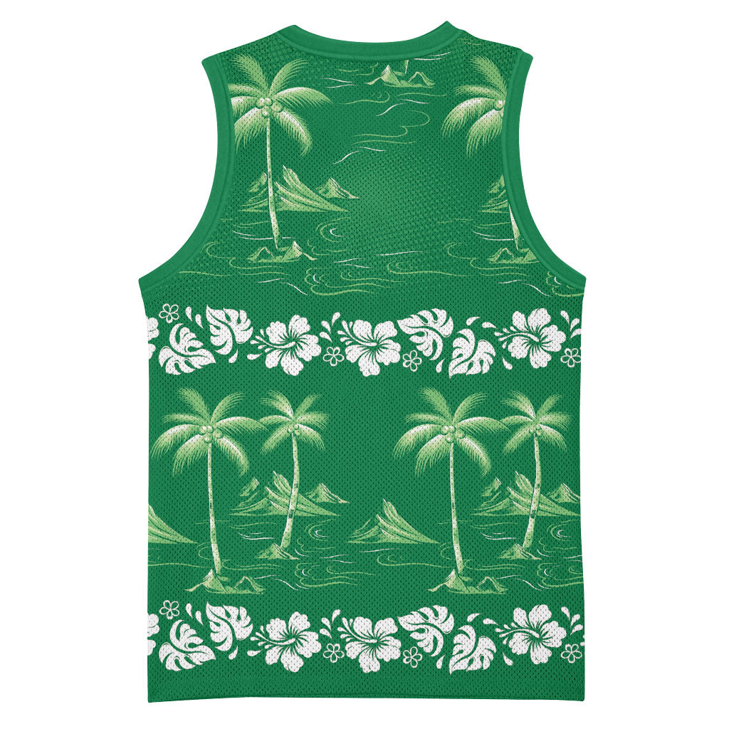 Green Hawaii Palm Tree Hibiscus Basketball Jersey Fantasy Summer Vibe