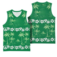 Green Hawaii Palm Tree Hibiscus Basketball Jersey Fantasy Summer Vibe