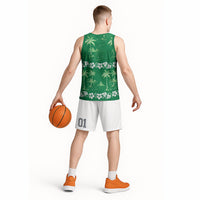 Green Hawaii Palm Tree Hibiscus Basketball Jersey Fantasy Summer Vibe