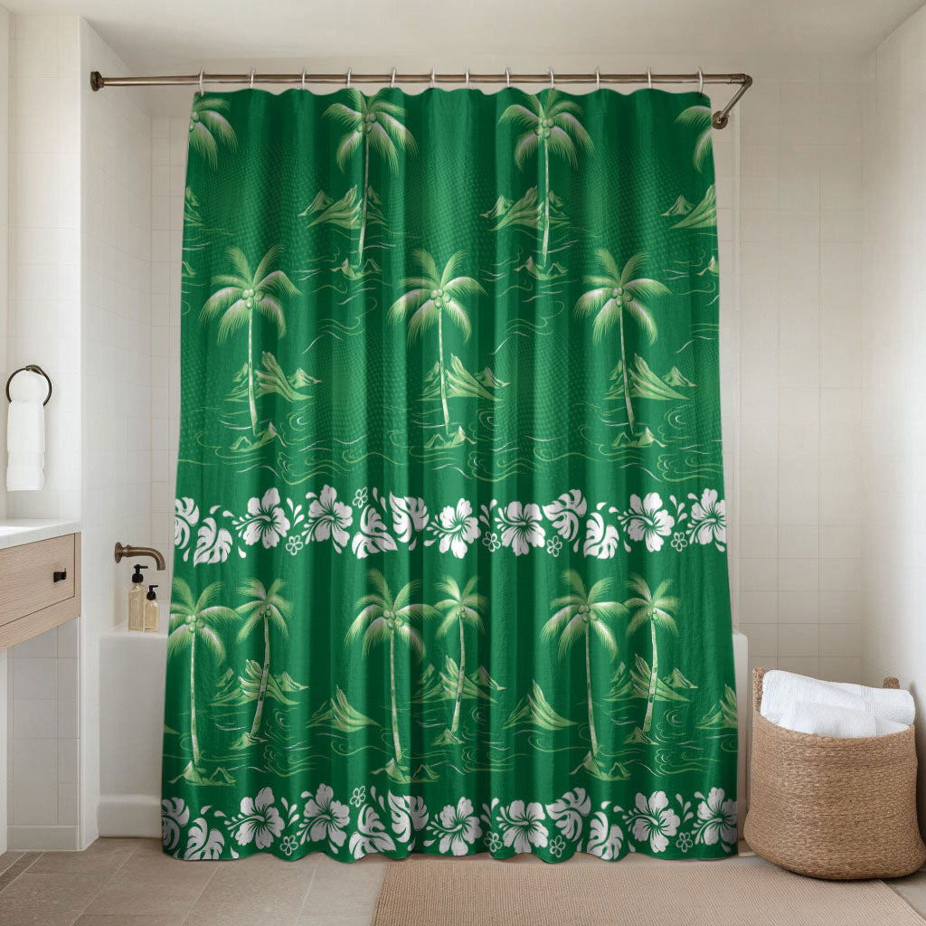Green Hawaii Palm Tree Hibiscus Bathroom Set Fantasy Summer Vibe