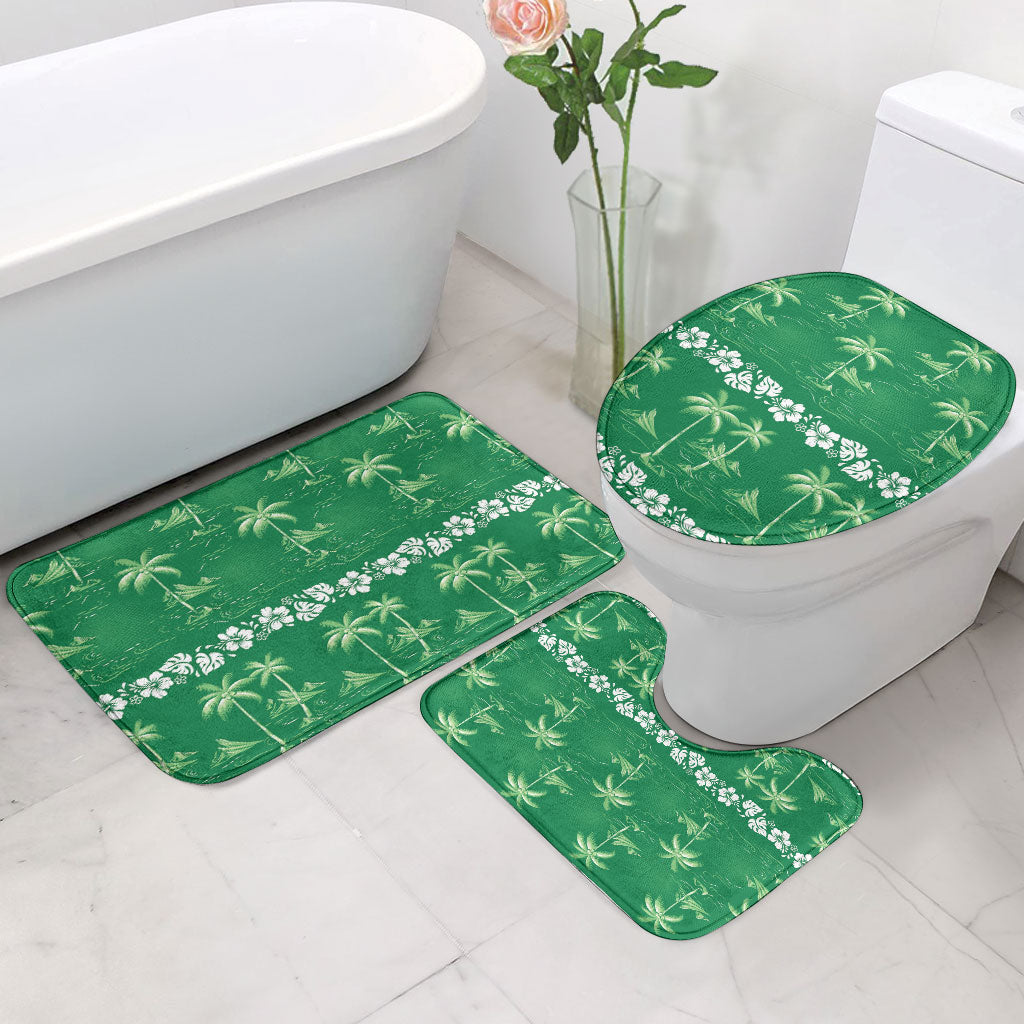 Green Hawaii Palm Tree Hibiscus Bathroom Set Fantasy Summer Vibe