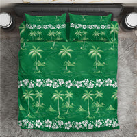 Green Hawaii Palm Tree Hibiscus Bedding Set Fantasy Summer Vibe