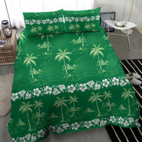 Green Hawaii Palm Tree Hibiscus Bedding Set Fantasy Summer Vibe