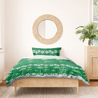 Green Hawaii Palm Tree Hibiscus Bedding Set Fantasy Summer Vibe