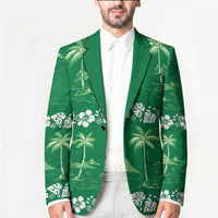 Green Hawaii Palm Tree Hibiscus Blazer Fantasy Summer Vibe