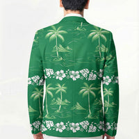 Green Hawaii Palm Tree Hibiscus Blazer Fantasy Summer Vibe