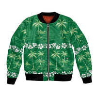 Green Hawaii Palm Tree Hibiscus Bomber Jacket Fantasy Summer Vibe