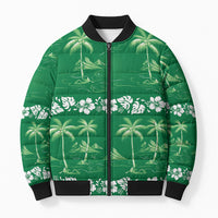 Green Hawaii Palm Tree Hibiscus Bomber Puffer Jacket Fantasy Summer Vibe