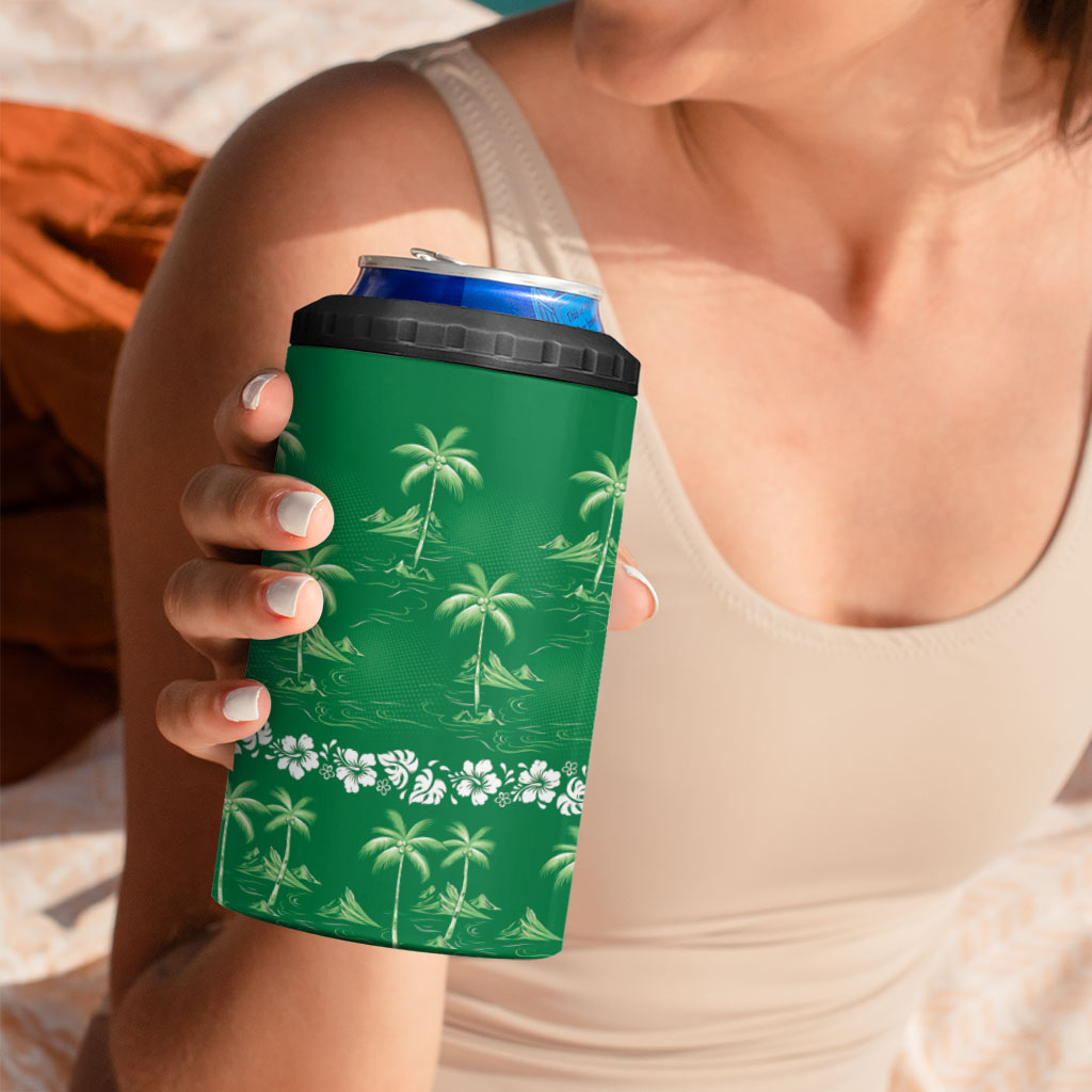 Green Hawaii Palm Tree Hibiscus 4 in 1 Can Cooler Tumbler Fantasy Summer Vibe