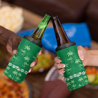 Green Hawaii Palm Tree Hibiscus 4 in 1 Can Cooler Tumbler Fantasy Summer Vibe