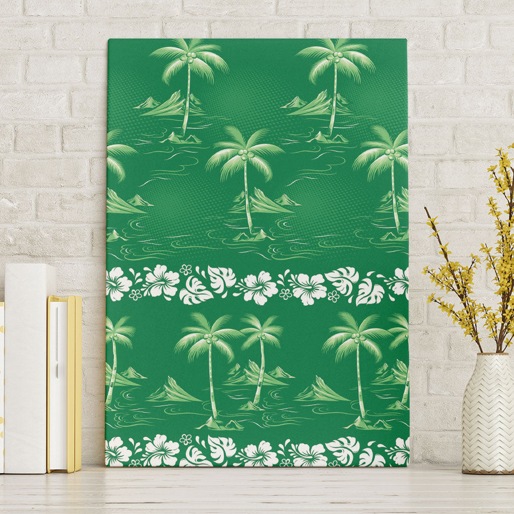 Green Hawaii Palm Tree Hibiscus Canvas Wall Art Fantasy Summer Vibe