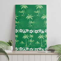 Green Hawaii Palm Tree Hibiscus Canvas Wall Art Fantasy Summer Vibe