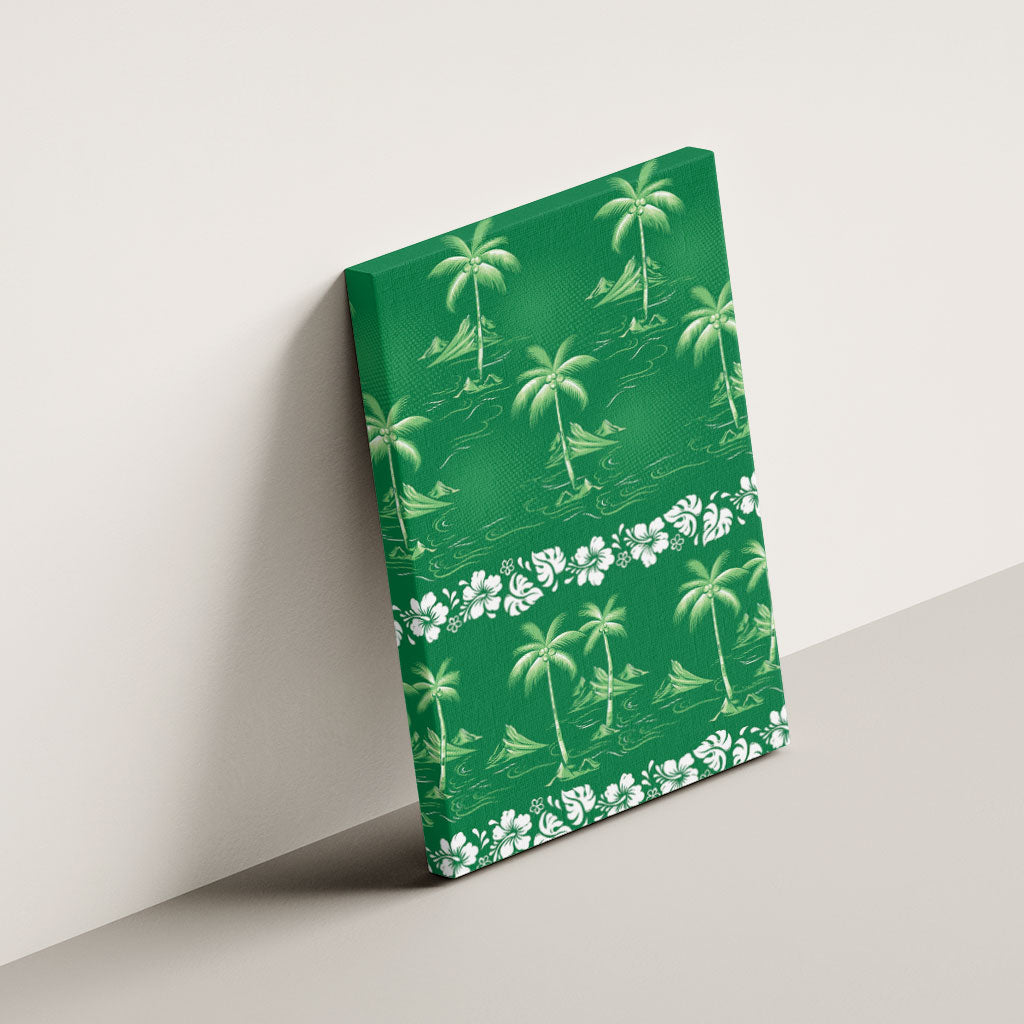 Green Hawaii Palm Tree Hibiscus Canvas Wall Art Fantasy Summer Vibe