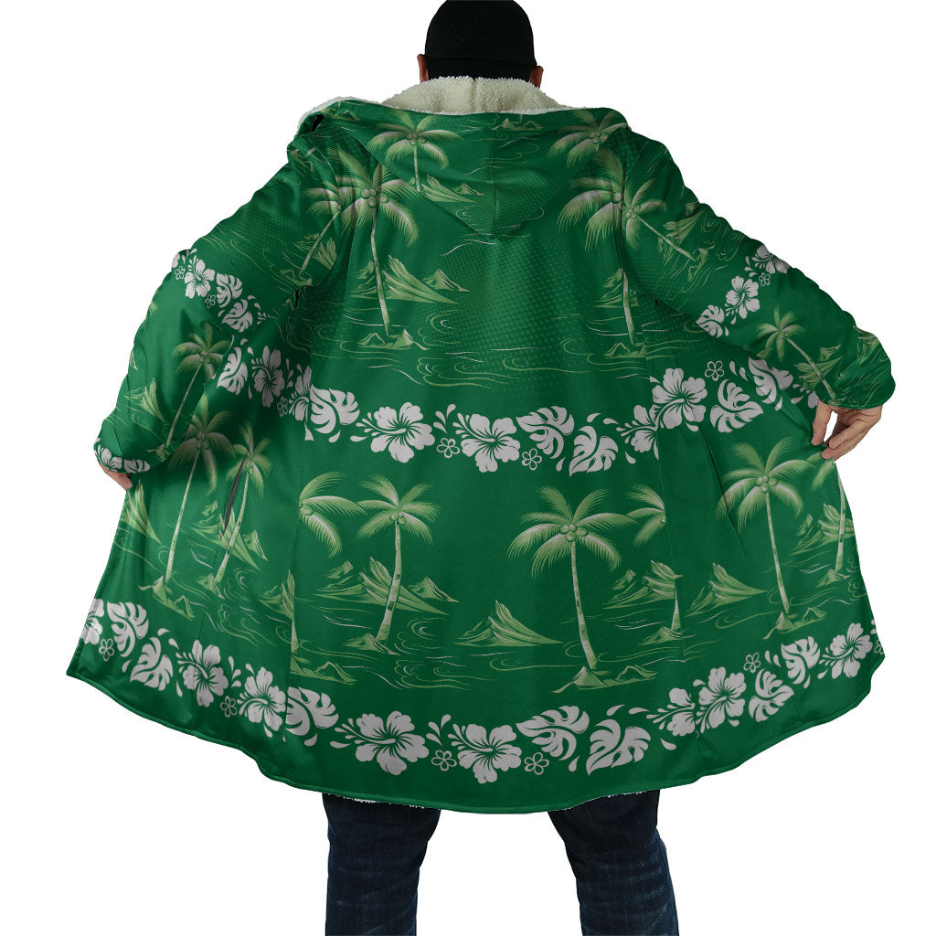 Green Hawaii Palm Tree Hibiscus Cloak Fantasy Summer Vibe