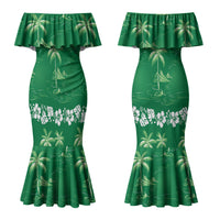 Green Hawaii Palm Tree Hibiscus Couples Matching Mermaid Dress and Hawaiian Shirt Fantasy Summer Vibe
