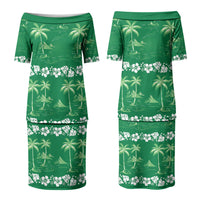 Green Hawaii Palm Tree Hibiscus Couples Matching Puletasi and Hawaiian Shirt Fantasy Summer Vibe
