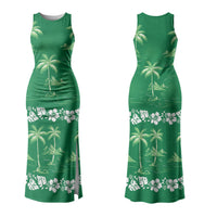 Green Hawaii Palm Tree Hibiscus Couples Matching Tank Maxi Dress and Hawaiian Shirt Fantasy Summer Vibe