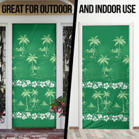 Green Hawaii Palm Tree Hibiscus Door Cover Fantasy Summer Vibe