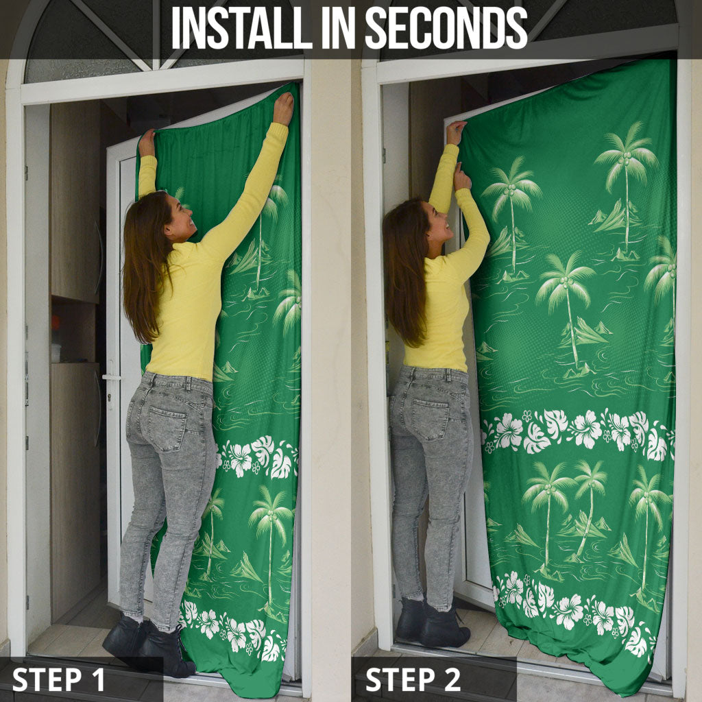 Green Hawaii Palm Tree Hibiscus Door Cover Fantasy Summer Vibe