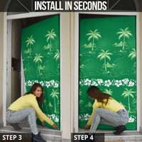 Green Hawaii Palm Tree Hibiscus Door Cover Fantasy Summer Vibe