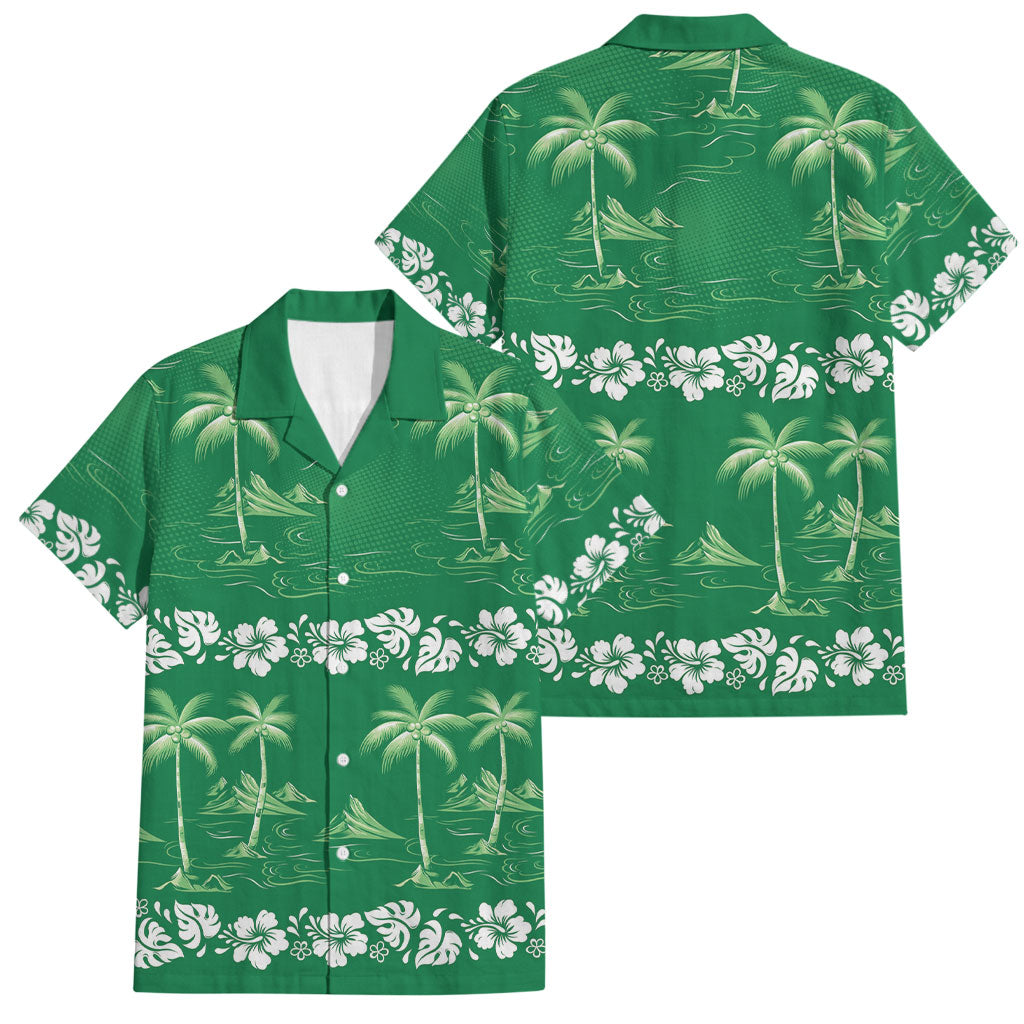 Green Hawaii Palm Tree Hibiscus Family Matching Mermaid Dress and Hawaiian Shirt Fantasy Summer Vibe