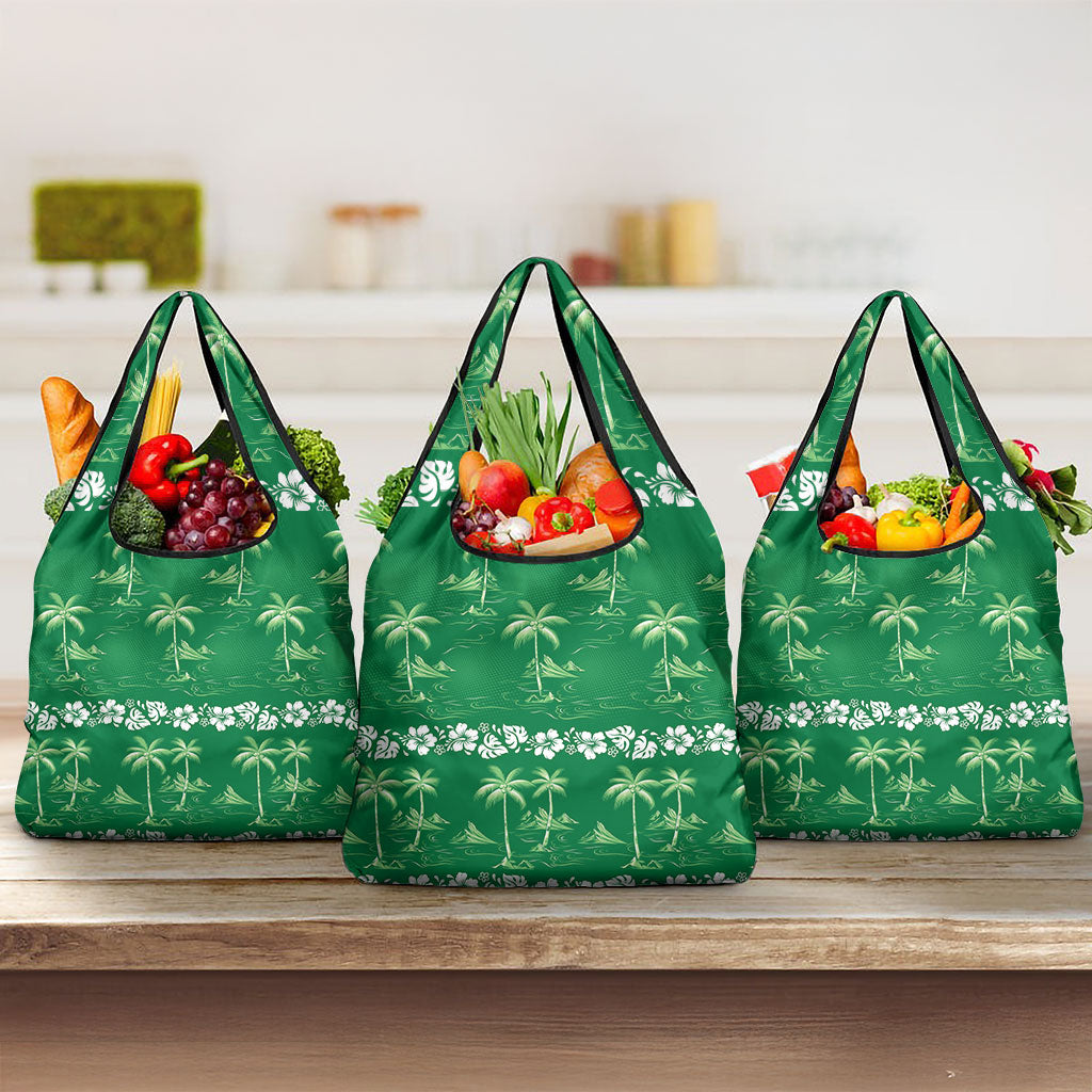 Green Hawaii Palm Tree Hibiscus Grocery Bag Fantasy Summer Vibe
