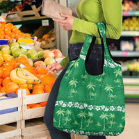 Green Hawaii Palm Tree Hibiscus Grocery Bag Fantasy Summer Vibe