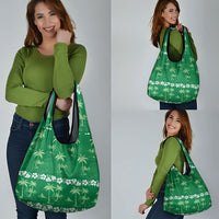 Green Hawaii Palm Tree Hibiscus Grocery Bag Fantasy Summer Vibe