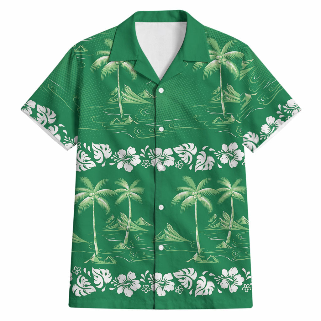 Green Hawaii Palm Tree Hibiscus Hawaiian Shirt Fantasy Summer Vibe