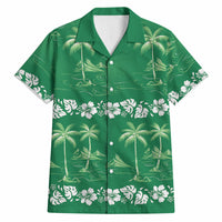 Green Hawaii Palm Tree Hibiscus Hawaiian Shirt Fantasy Summer Vibe
