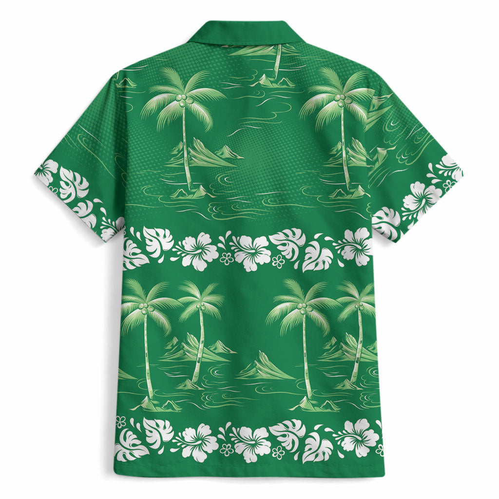 Green Hawaii Palm Tree Hibiscus Hawaiian Shirt Fantasy Summer Vibe