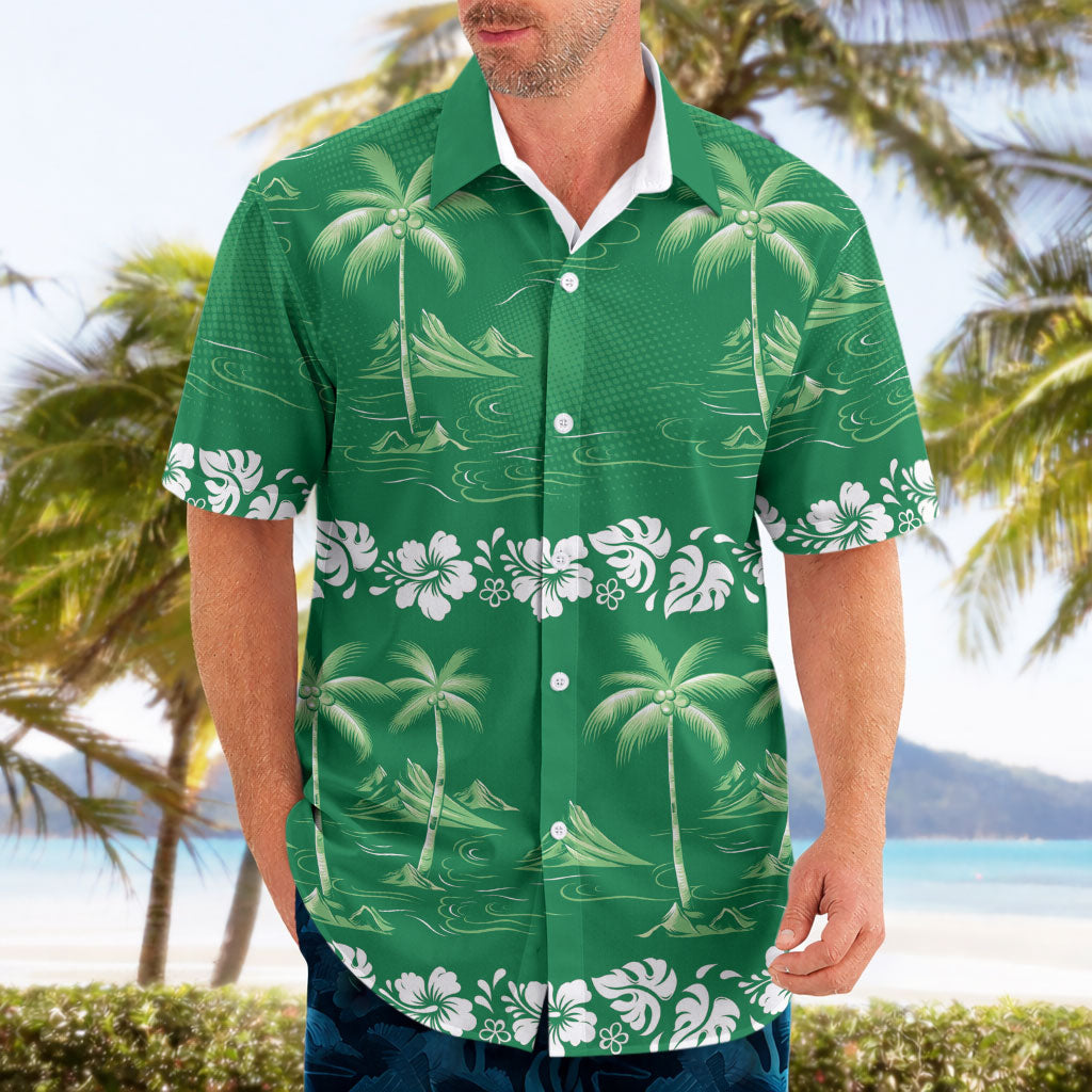 Green Hawaii Palm Tree Hibiscus Hawaiian Shirt Fantasy Summer Vibe
