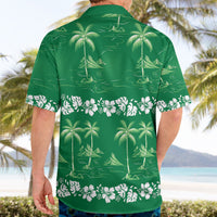 Green Hawaii Palm Tree Hibiscus Hawaiian Shirt Fantasy Summer Vibe
