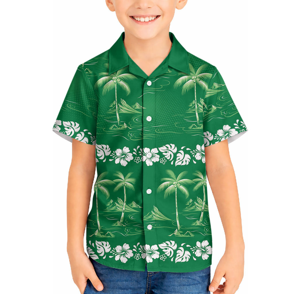 Green Hawaii Palm Tree Hibiscus Hawaiian Shirt Fantasy Summer Vibe